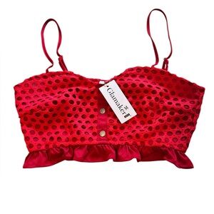 Glamaker Red Eyelet Crochet Crop Top Size M new with tags